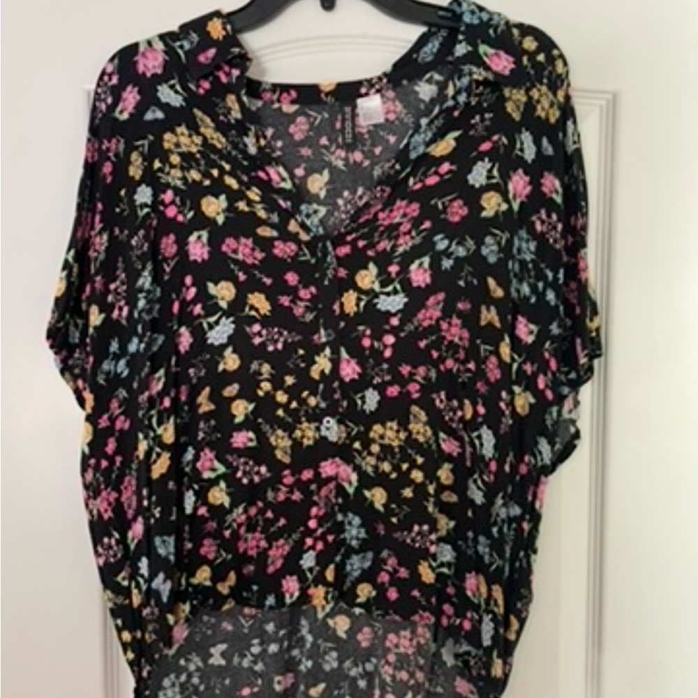 H&M Black Button-down top with Dolman Sleeves